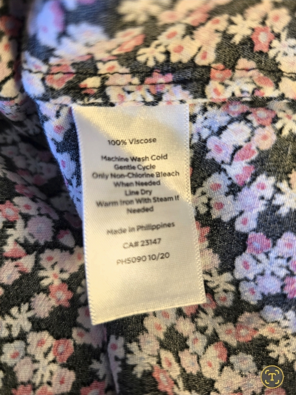 Talbots Black and Pink Floral V-Neck Short Sleeve Top - Picture 6 of 6